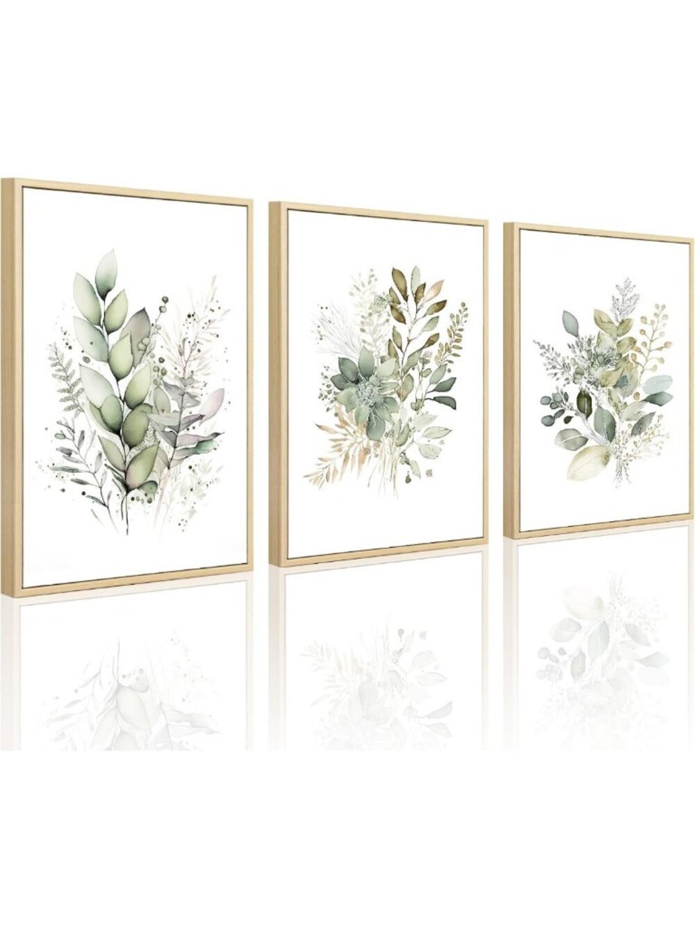 Boho Watercolor Botanical Wall Art Set of 3 - Floral Canvas Prints for Home